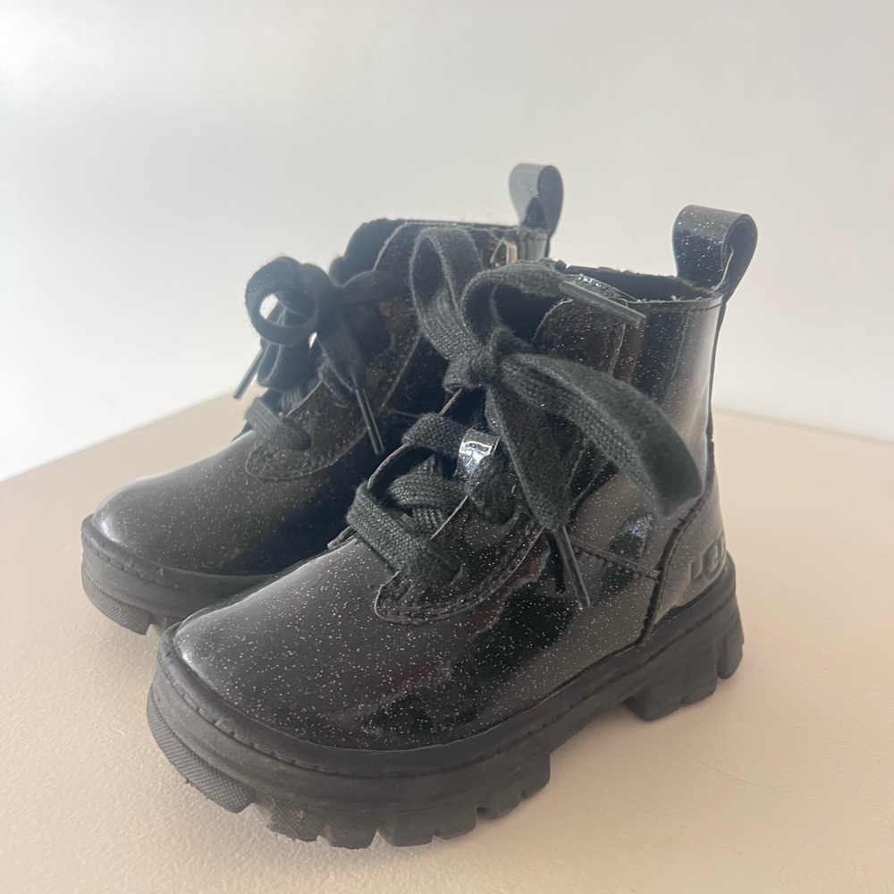 UGG Kids Black Glitter Combat Boots toddler size 8 - Picture 4 of 8
